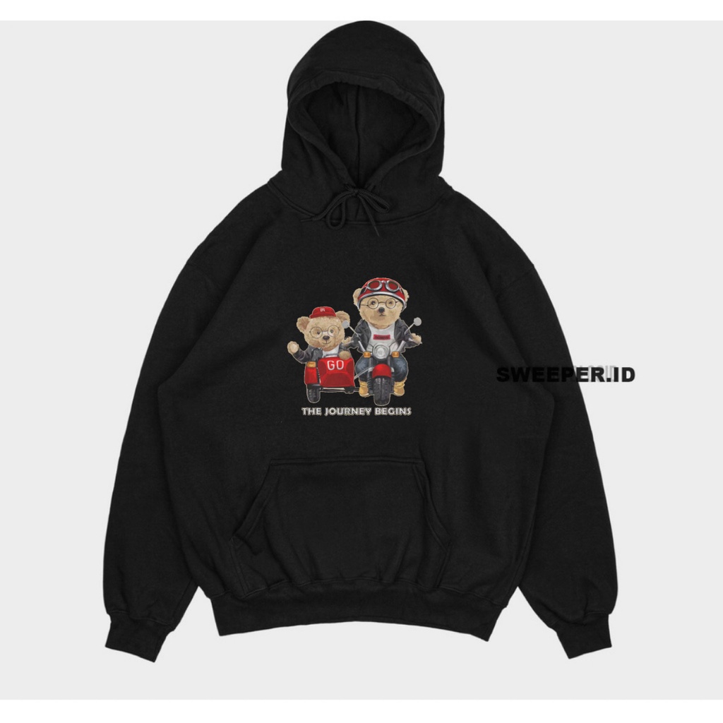 SWEATER HOODIE MOTIF BEAR THE JURNEY PRIA &amp; WANITA BAHAN FLEECE