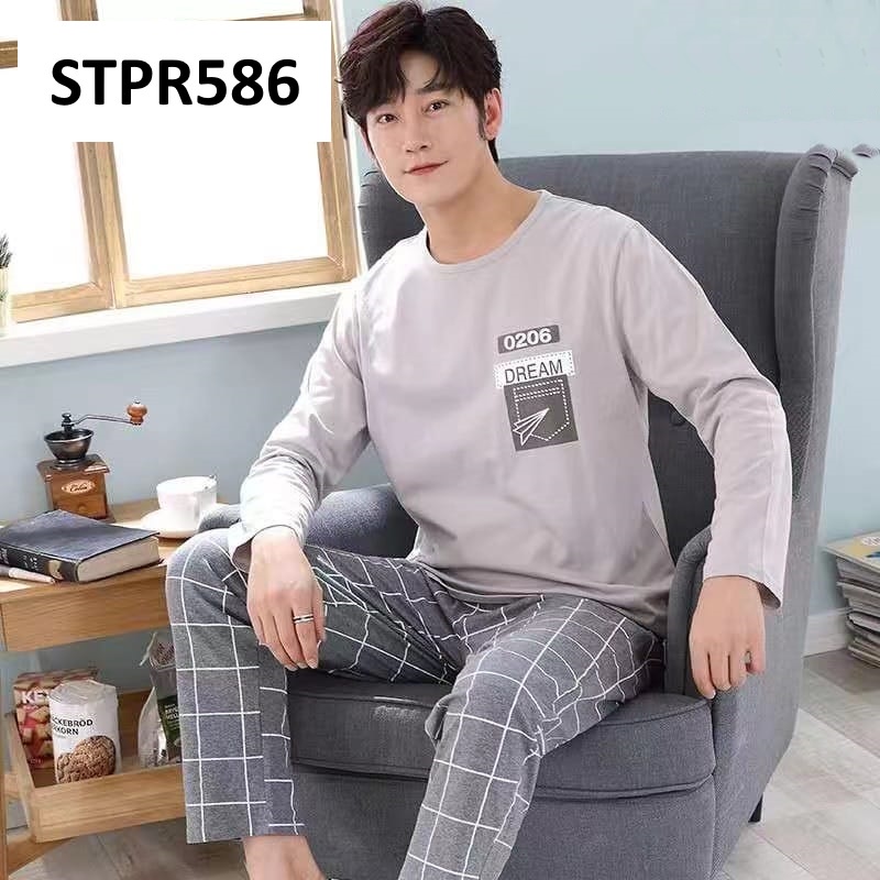 Piyama Pria Baju Tidur Pria Lengan Panjang Celana Panjang Stripe Grey