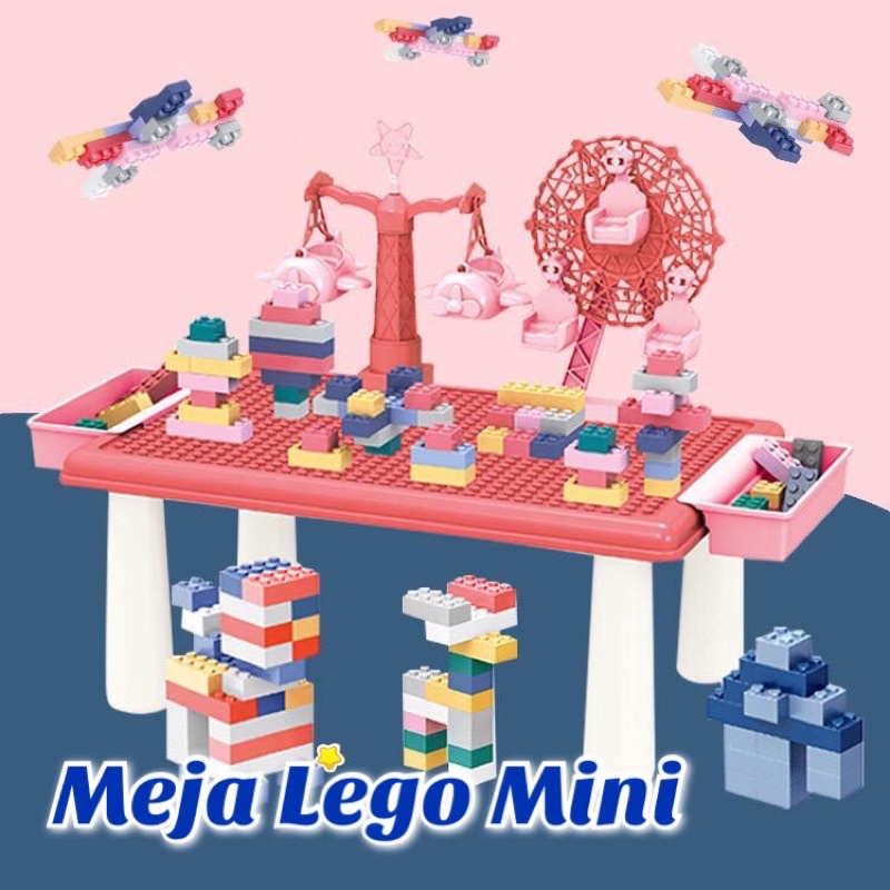 Mainan Balok Susun Theme Park Mini Set Meja / Mainan Susun Balok 69pcs
