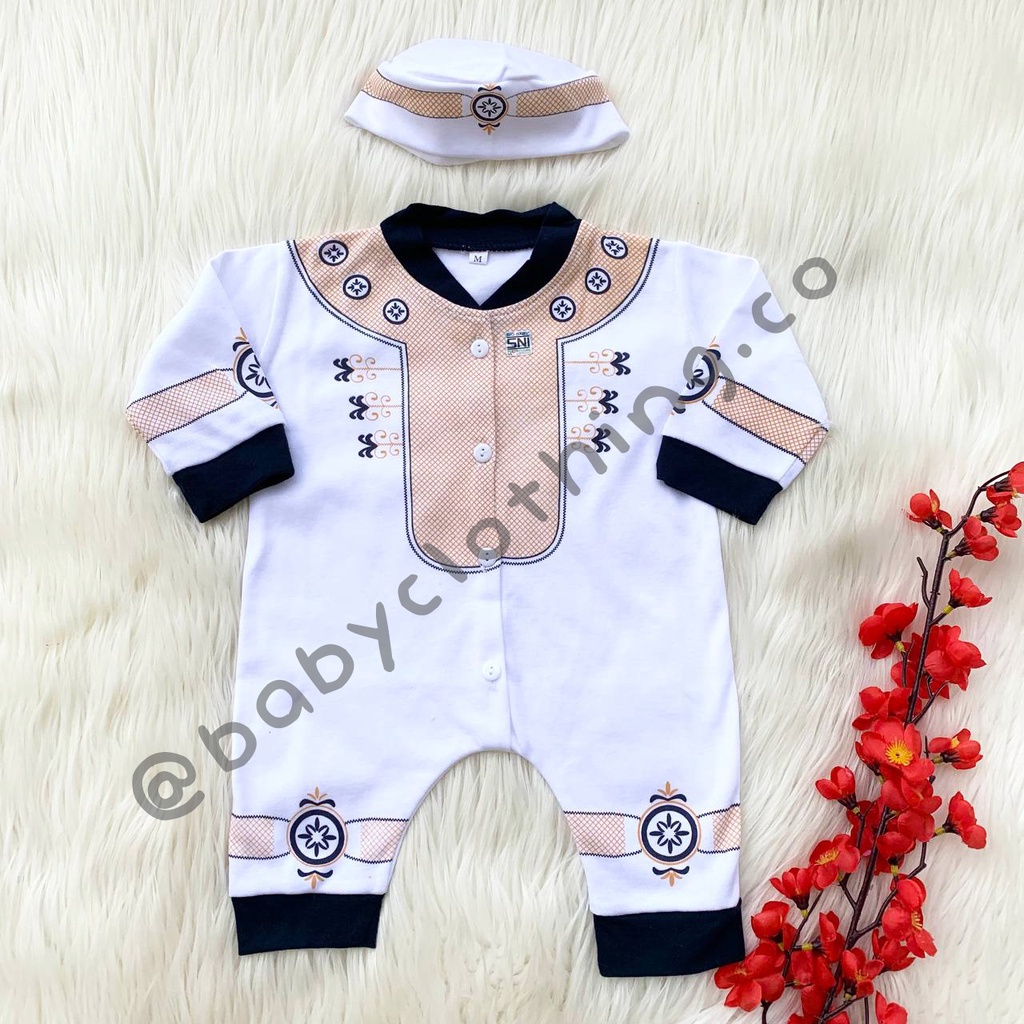 Koko romper bayi laki-laki dapat peci keren pergi lebaran fashion anak cowok baby boy murah -ABI