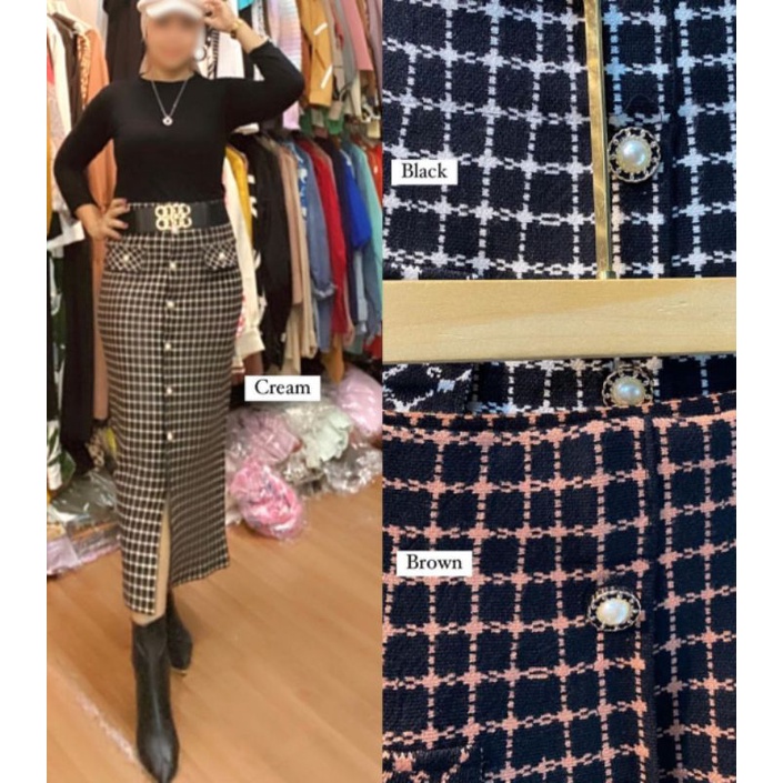 rok rajut span import kancing mutiara fashion terbaru