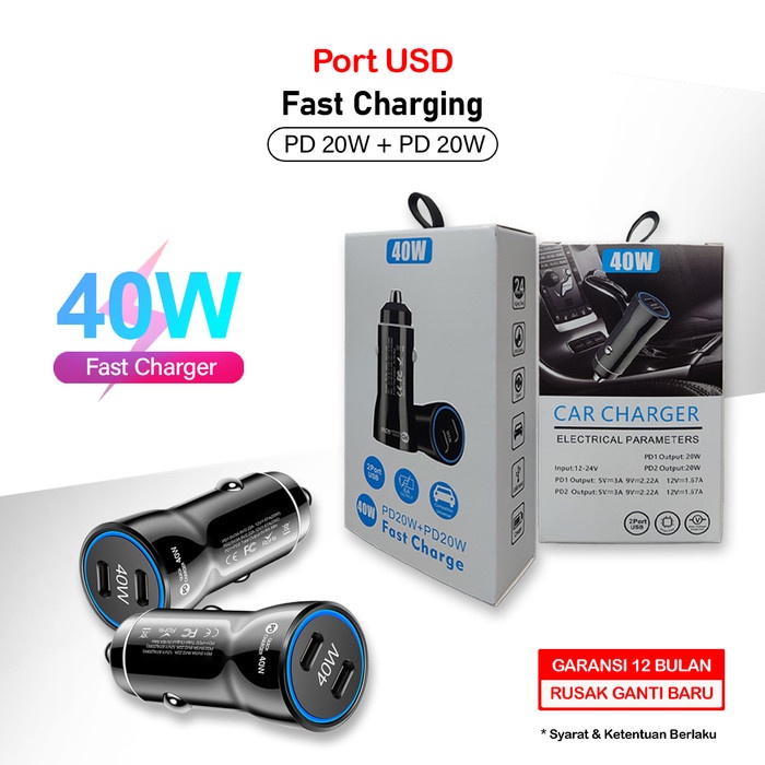 CAR CHARGER YI TAI 40W PD20W + PD20W /CHARGER MOBIL FAST CHARGER -CCG09