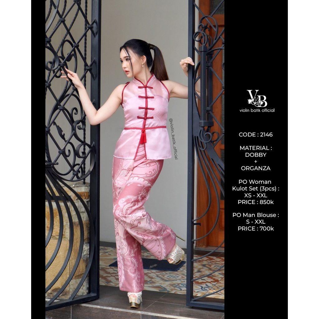 Stelan Batik Kulot Outer Organza Pink Soft 2146