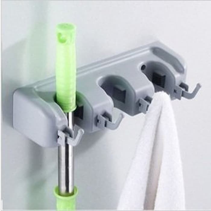 Gantungan sapu alat pel 3 slot &amp; kapstok multi fungsi Mop Bromo Holder Houseware Hanger 3 Slot With 4 Hook