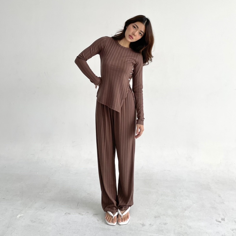 EDEN SET | Setelan Wanita Ribbed Knit Set Lengan Panjang Celana Panjang Highwaist Highwaisted Pants