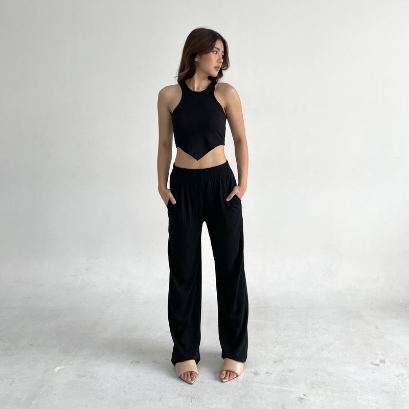 LOU SET | Setelan Wanita Ribbed Knit Set Tanktop Celana Panjang Highwaist Highwaisted Pants