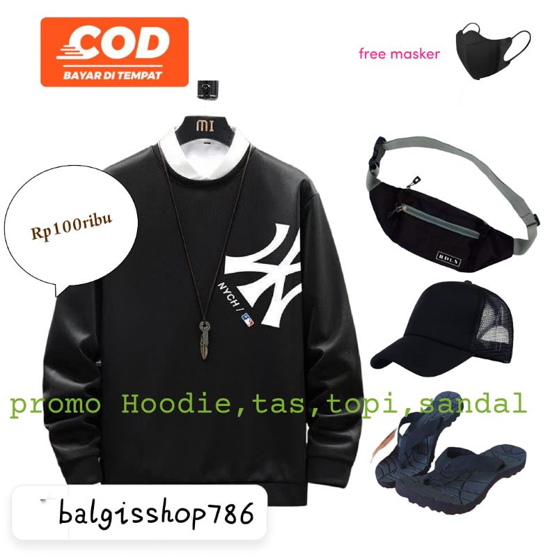 promo  paket murah 4in1 hoodie crownek NIKE  tas topi sandal gunung free masker pria wanita