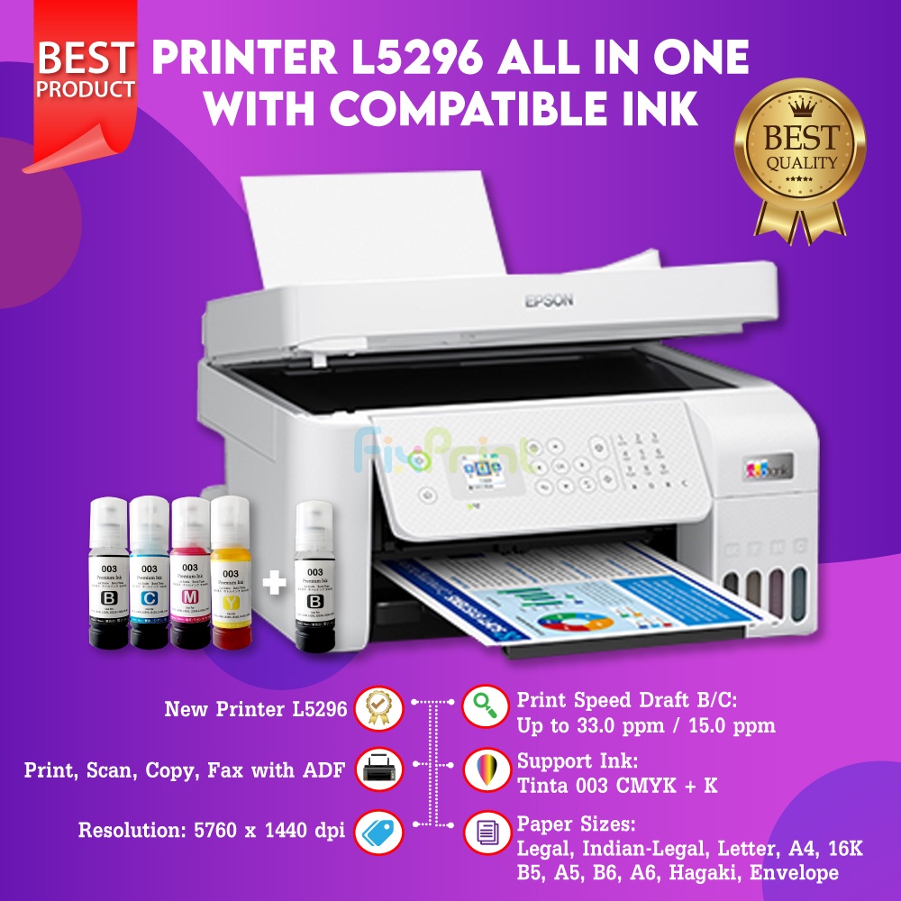 Printer Epson L5296 Wireless ( White ) All in One Ink Tank with ADF