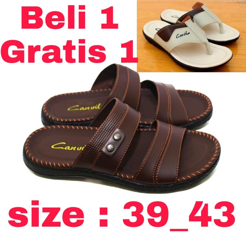 PAKET HEMAT BELI 1 GRATIS 1 SANDAL KULIT PRIA  / SANDAL PRIA CASUAL