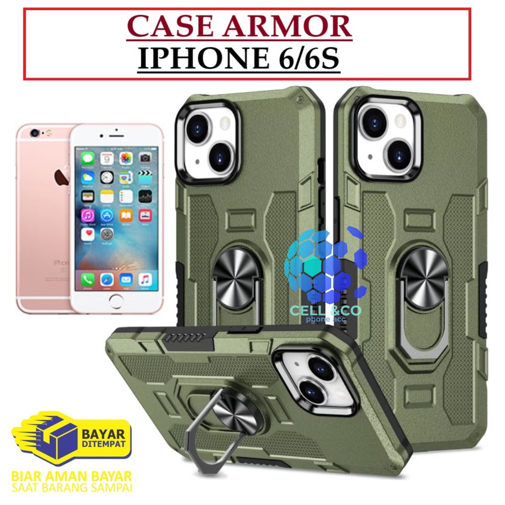 Case Armor IPHONE 6/6S Iring Cincin Magnetic Kesing Hp Protect kamera Premium Hard Case Standing Robot Pelindung Kamera