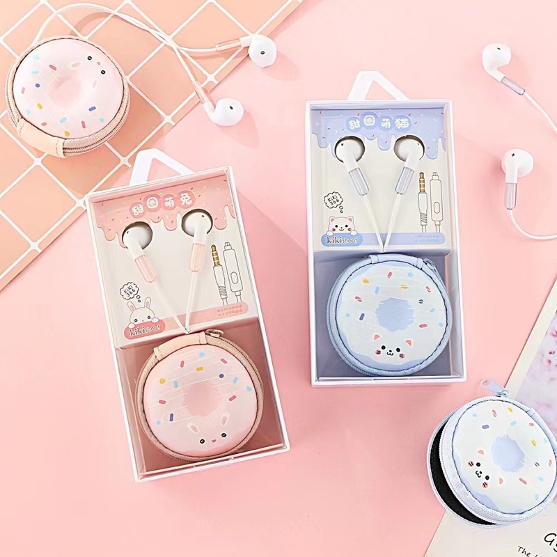 [ KI 366 ] Set Headset Earphone karakter  LOVELY SWEET+ Wadah penyimpanan Earphone