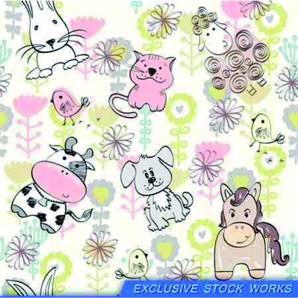 Sweet Babies Doodle Seamless Pattern 9 Eps