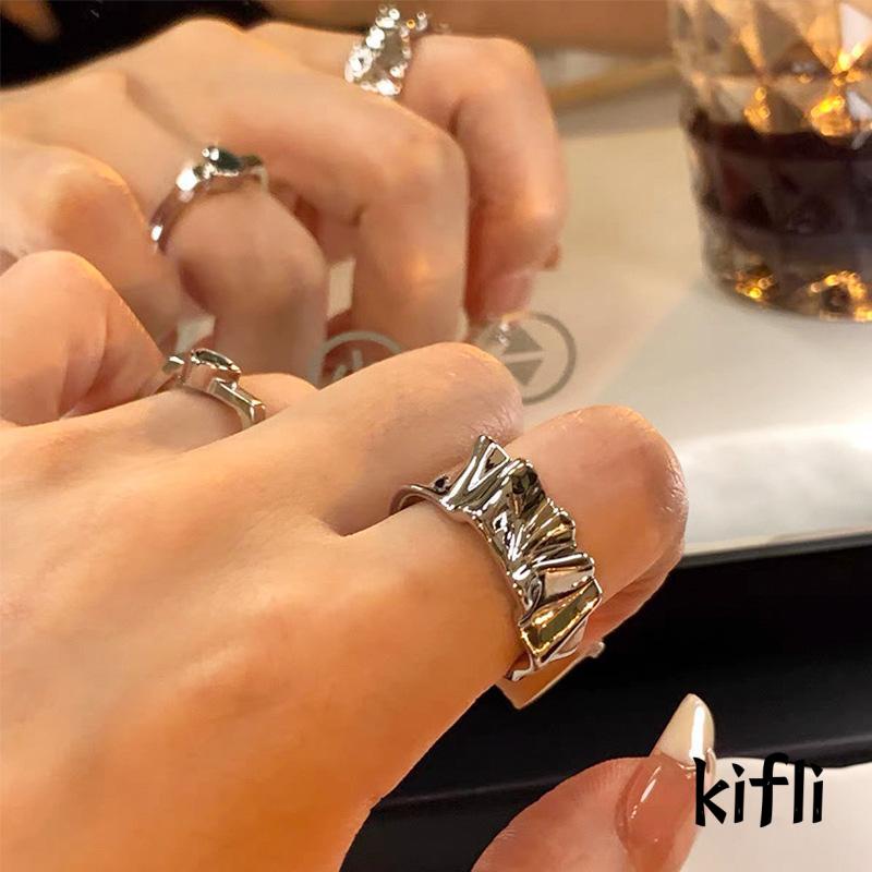 [KD] Tekstur Tidak Teratur Logam Cincin Terbuka Wanita Desain Gaya Keren Kepribadian Fashion Ring