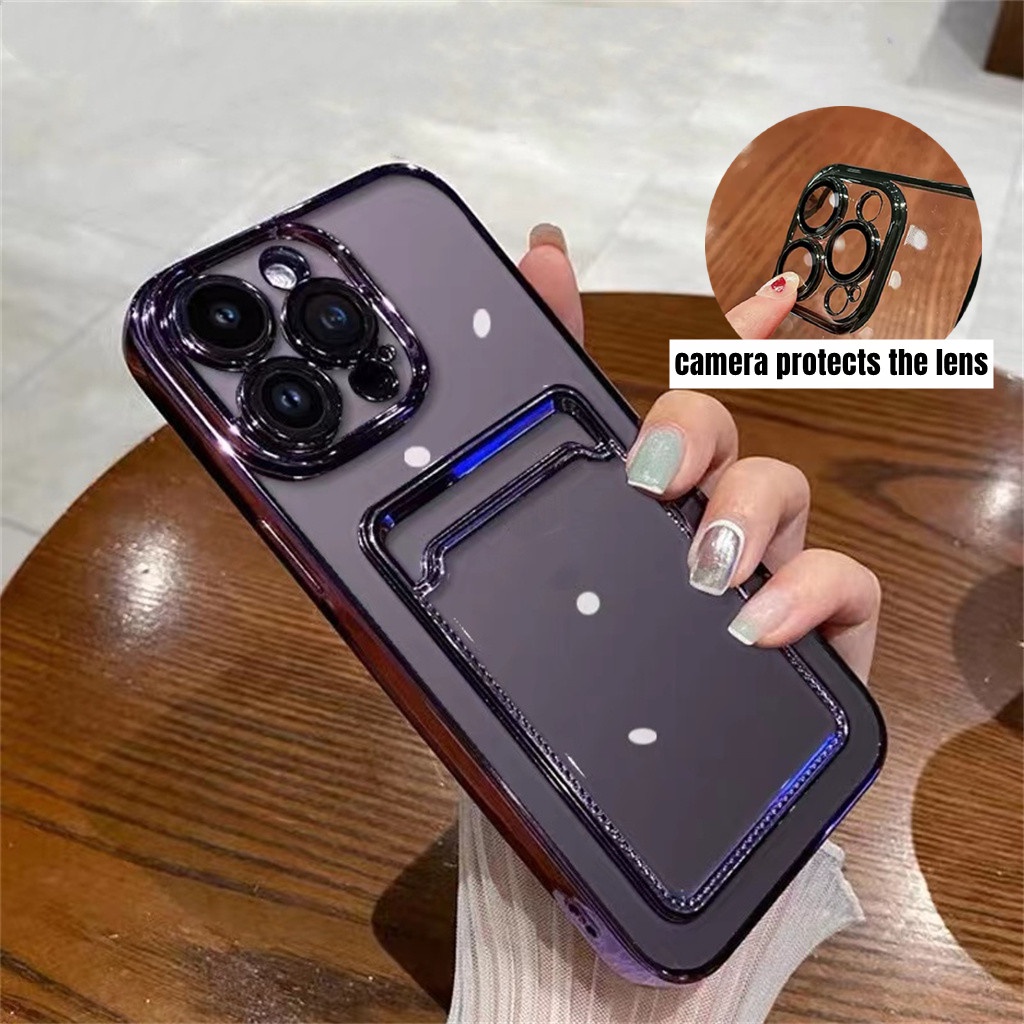 Mewah Tempat Kartu Perlindungan Canggih Lensa Case iPhone 14 Pro Max Plus Case iPhone 13 11 12 Pro Max 14Plus Kreatif Sepenuhnya Tertutup Shockproof Protection Transparan Bening Case