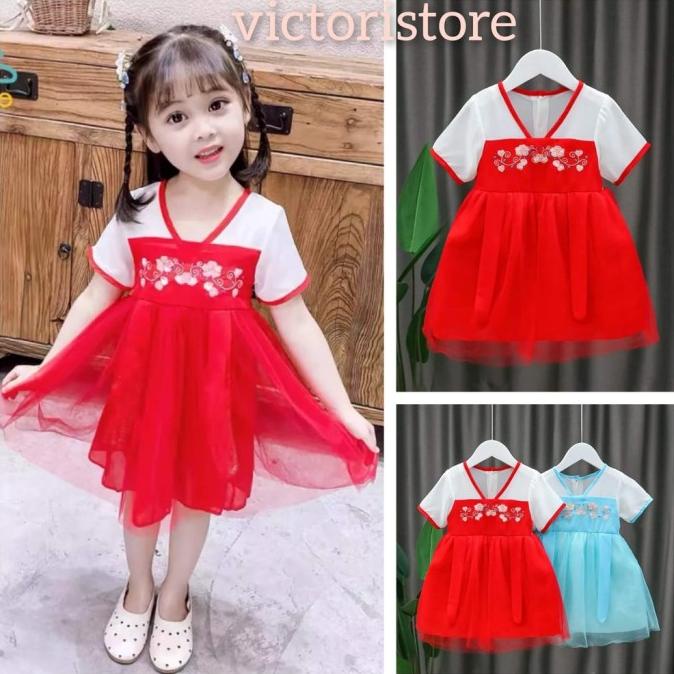 Baju Imlek Cheongsam Dress Liche Warna Merah Bayi Perempuan Import