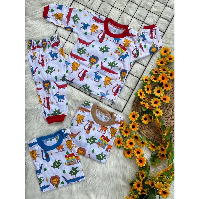 baju anak lucu murah motif animaldasar warna putih setelan 3-18 bulan (PP 054 RIB RANDOM)