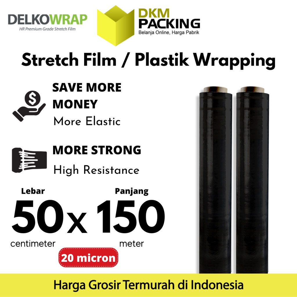 

Plastik Wraping Stretch Film 50cm x 150m DELKOWRAP HITAM WRAPPING TEBAL PREMIUM TERMURAH / SATUAN