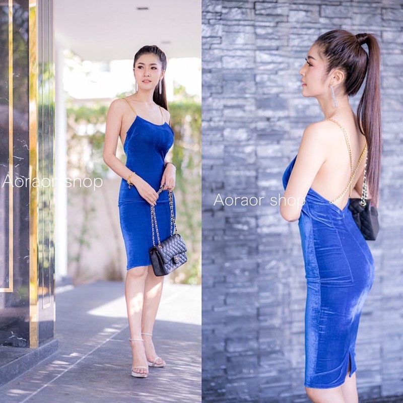 Scotteshop - Yovana Dress Bludru Tali Rantai silang 806