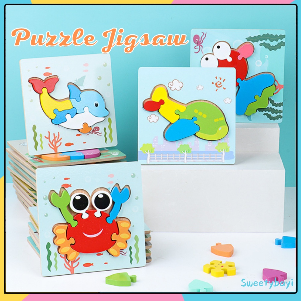 Sweetybayi 3D Puzzle kayu mainan edukasi Wooden toys kartun Jigsaw puzzle anak