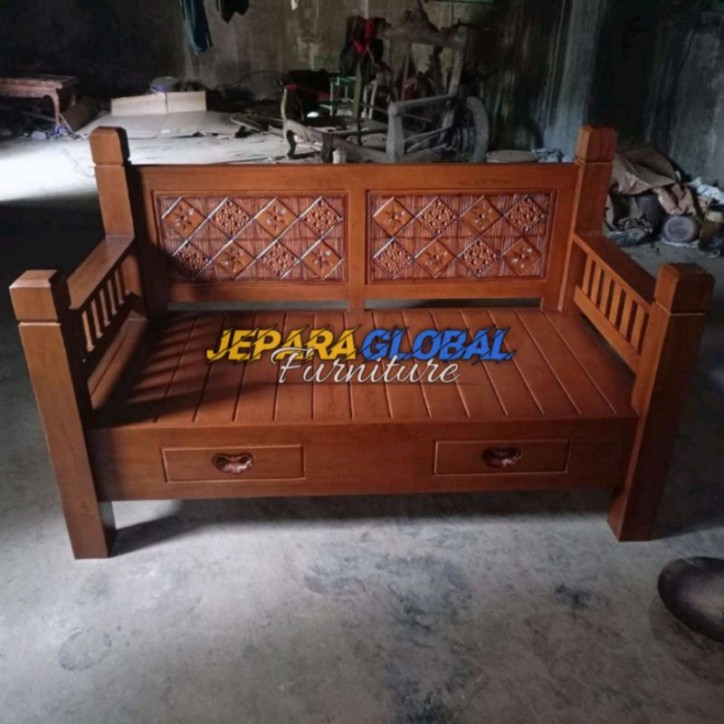 bangku bale bale Jati ukir pendek 150cm ( bangku jati,kursi jati,bangku ukir,bench ukir )
