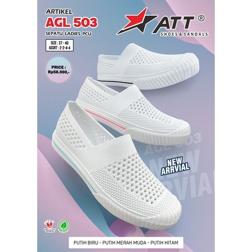 Sepatu Slip ON Wanita ATT AGC 503 Model Jaring Karet PUTIH Trendy37-40