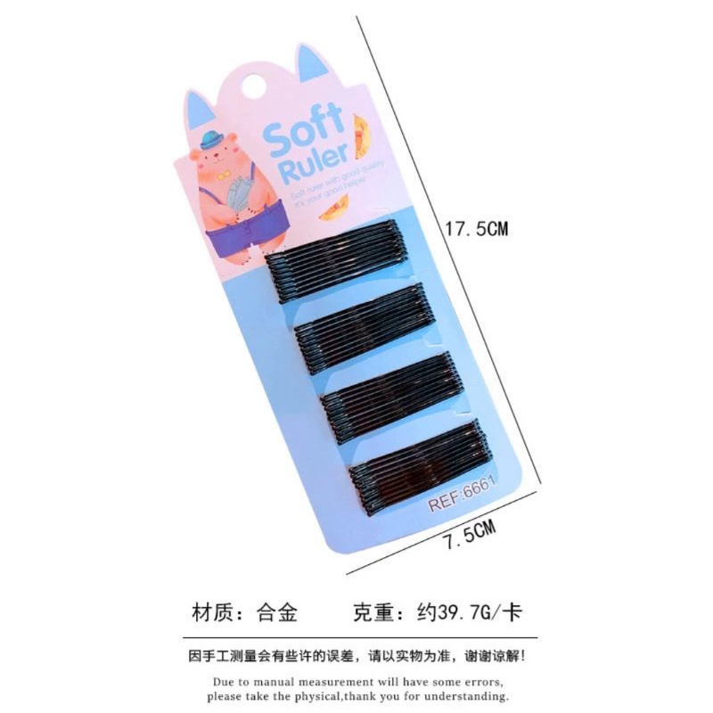 [40pcs] Jepit Lidi Hitam Card Motif 5.5cm Kotak Jepitan Rambut Sanggul Konde Bobby Pin Hairpins