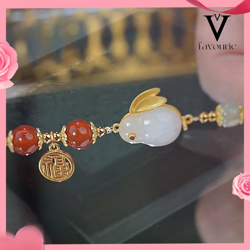 CODManik-manik Merah Gelang Kelinci Giok Fashion Wanita Kelas Atas Hadiah Hari Valentine-FA