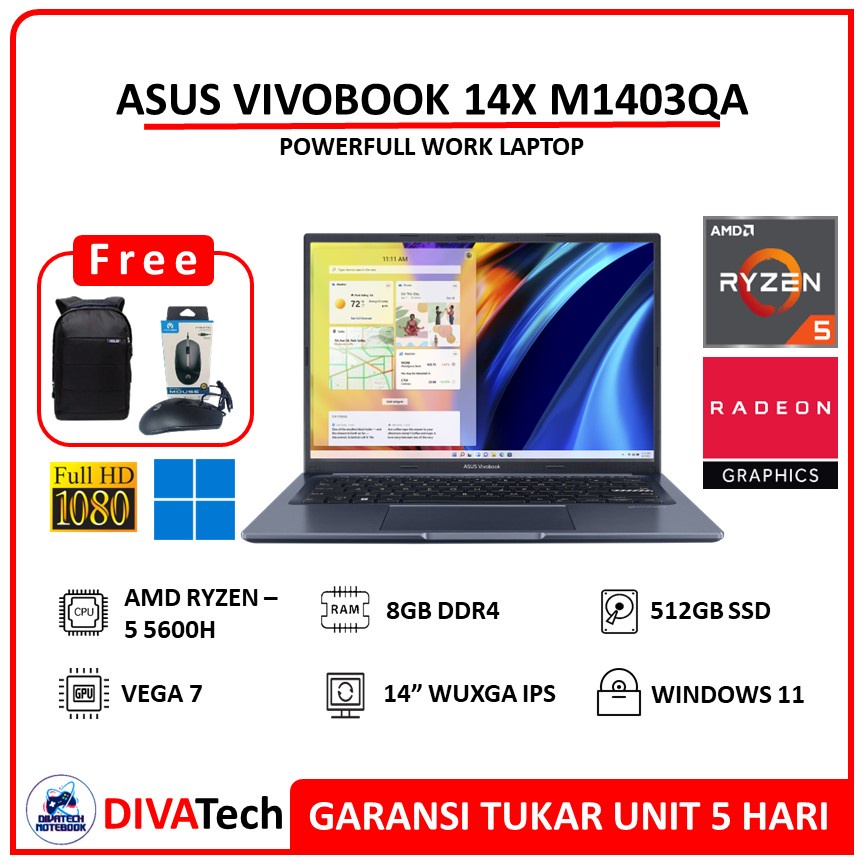 ASUS Vivobook 14X M1403QA Ryzen 5 5600H 8GB 512GB SSD WUXGA IPS