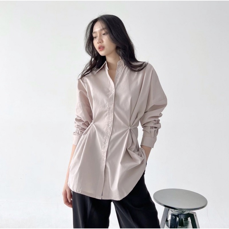 ZOE LONGSLEEVE OUTER TOP KOREA  BUTTON SHIRT - BLOUSE WANITA - OFFICE OUTFIT LOOK - KEMEJA KERJA - KEMEJA KASUAL - HADIAH / KADO ULTAH UNTUK CEWEK