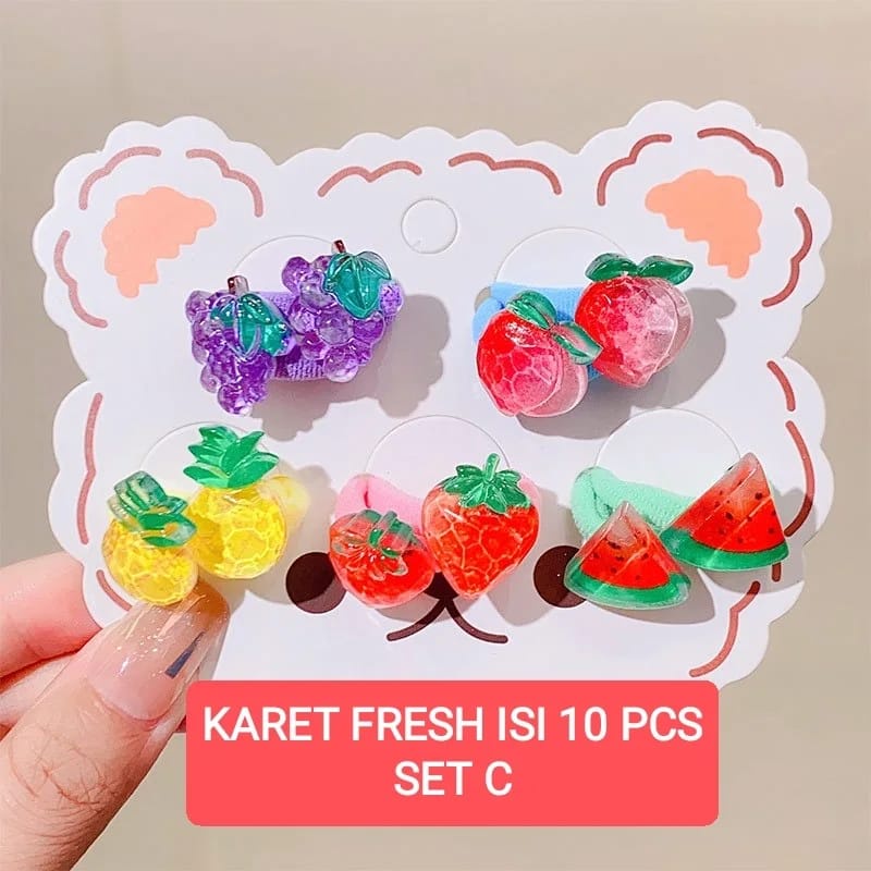 KARET RAMBUT FRESH ISI 10 PCS AKSESORIS FASHION IKAT RAMBUT ANAK LUCU MOTIF BUNGA BUAH