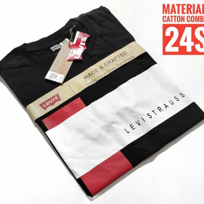 ⭐BISA COD⭐ kaos levis import pria /pakaian pria terbaru /kaos terlaris/kaos levis - Hitam, M