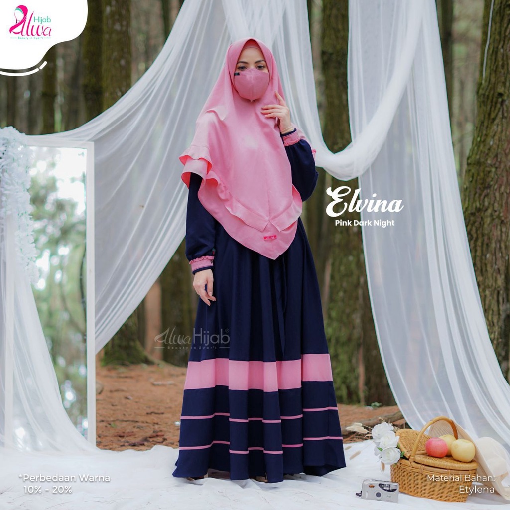 ELVINA SET NAVY L BY ALWA HIJAB/KHIMAR JUMBO/BERGO JUMBO/GAMIS/DRESS/GAMIS TALI