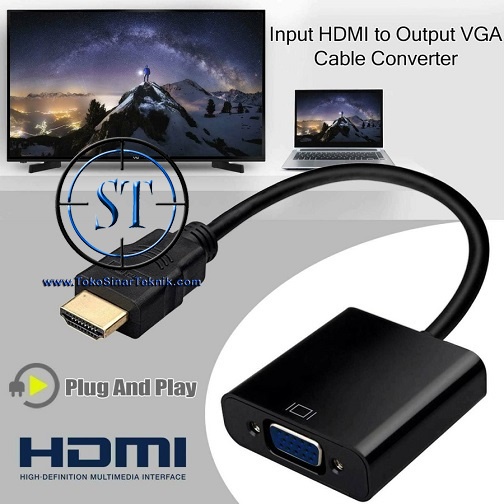 Konverter HDMI To VGA / Kabel HDMI Ke VGA / Converter Adapter HDMI To VGA Female