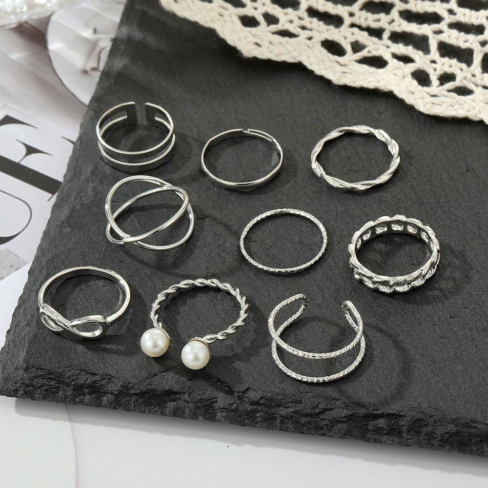 Agustin Wanita Set Cincin Manis Indah Halus Hati Mutiara Gadis Hadiah Berlian Imitasi Ins Gaya Pembukaan Cincin Fashion Perhiasan