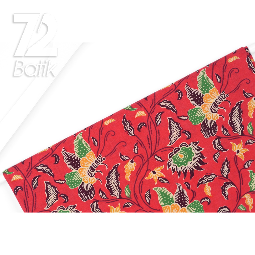 KAIN BATIK KATUN Premium Motif Kembang Kupu Warna Peach 723004 Cap 72IL Jarik Jarit Samping Kebat Panjang Batik Katun Modern Premium Bahan Seragam Batik Pernikahan Kantor Keluarga Murah Kamen Jadi Batik Bali Lembaran