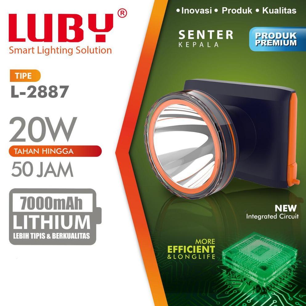 PRODUK- HEADLAMP LUBY LED L2887 SENTER KEPALA 20 WATT WATERPROOF CAS ULANG .