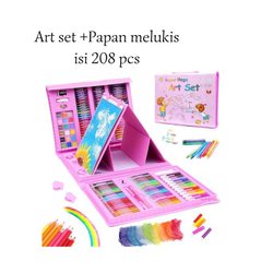 1 SET 208 KRAYON RAYON SUPER MEGA ART SET Crayon Set Alat Mewarnai Rainbow Alat Menggambar Koper Gambar Bergambar motif Pink Biru drawing Mewarnai Hadiah anak-anak Warna pensil Alat Super Umur Kecil Lengkap Lucu Viral Aneh Laris Barang Melukis Lukisan