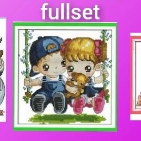 paket kristik pola kain anak dan couple cross stitch sulam diy