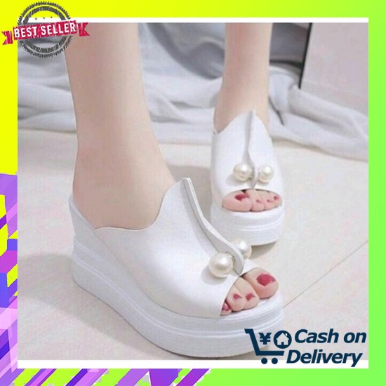 Sepatu Wedges Boots Slop Jelly Slavina Selop Wanita Warna Hitam Import Branded Hak Tinggi Terbaru Co