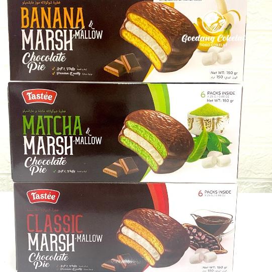 

Pasti Laris Tastee Marshmallow Chocolate Choco Pie Matcha Banana Classic Coconut 150gr Isi 6pcs'