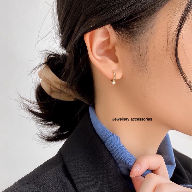 Anting Titanium Single Diamond Gold Korea Fashion Style Premium