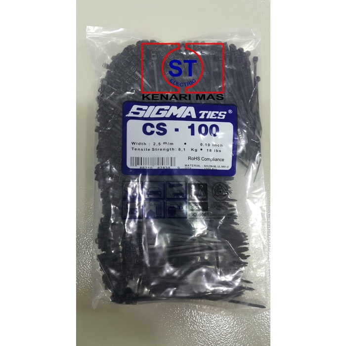 

BERMUTU Kabel Ties / Kabel Tis / Cable Tie CS 100 T HITAM 10 cm SIGMA Code 5151