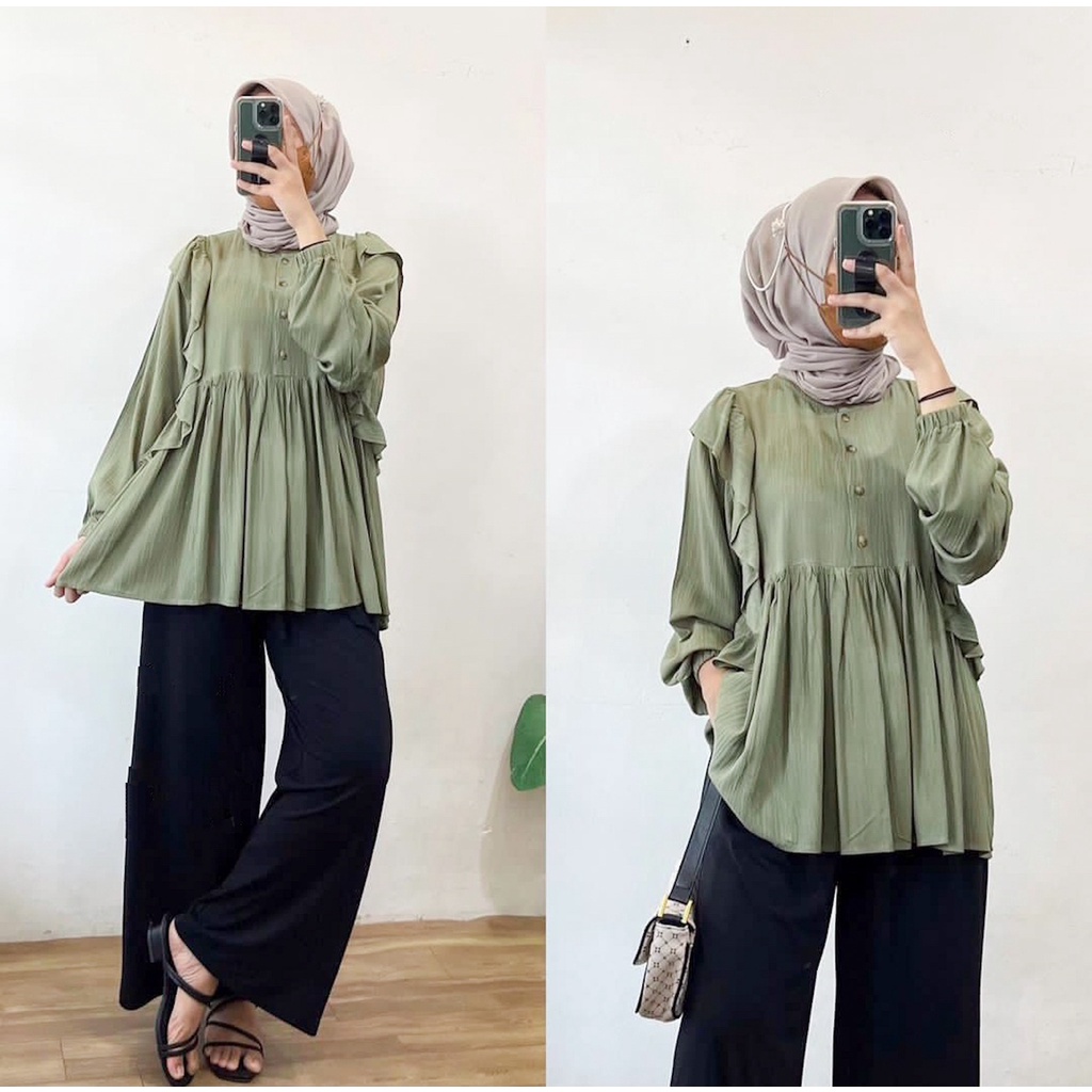 TIFANY BLOUSE KEMEJA WANITA MUSLIMAH PREMIUM AIRFLOW CRINCKLE DEODORA RAYON