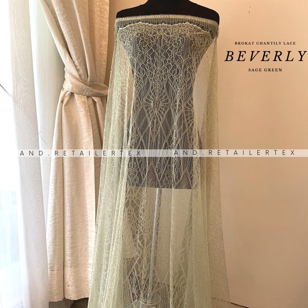 Bahan kebaya Brokat Lace Chantily Santili Semi France Beverly Warna Sage Green