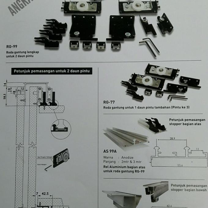Rel Roda Pintu Sliding Gantung Huben