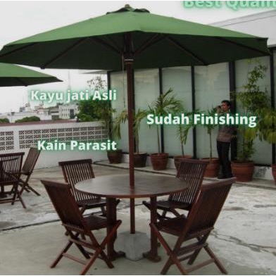 Terlaris- Set Meja Payung Cafe Outdoor Jati Tenda Payung Taman Resto