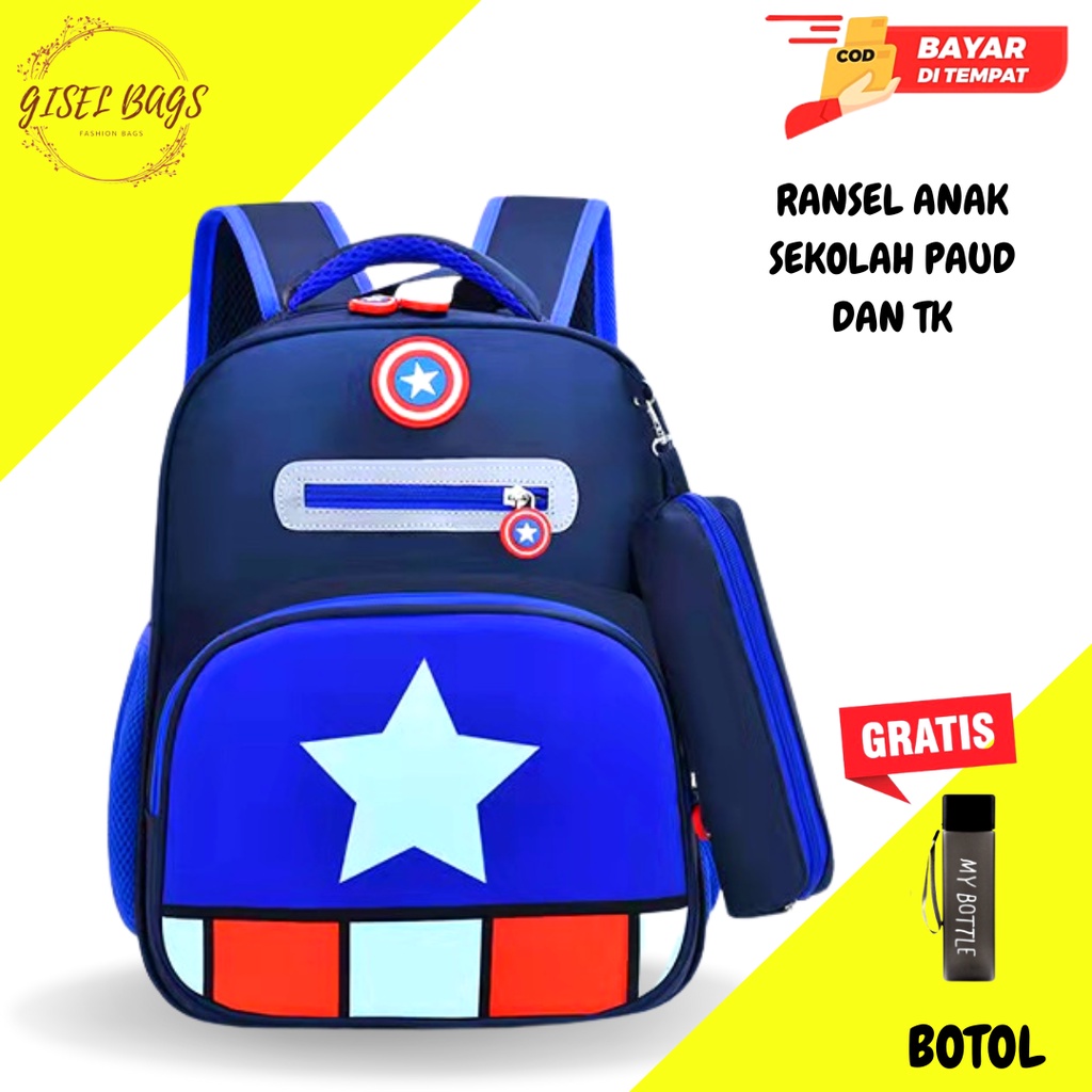 Ransel anak laki laki sekolah tk gambar karakter superhero import