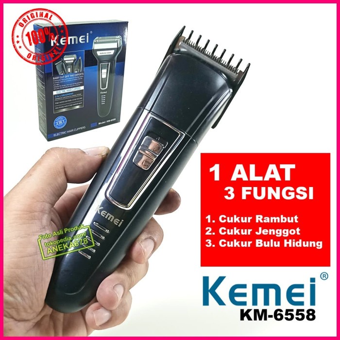Alat Cukur Rambut KEMEI KM 6558 3in1 ALAT CUKUR RAMBUT JENGGOT CUKURAN KUMIS BULU HIDUNG(R1J8) Mesin