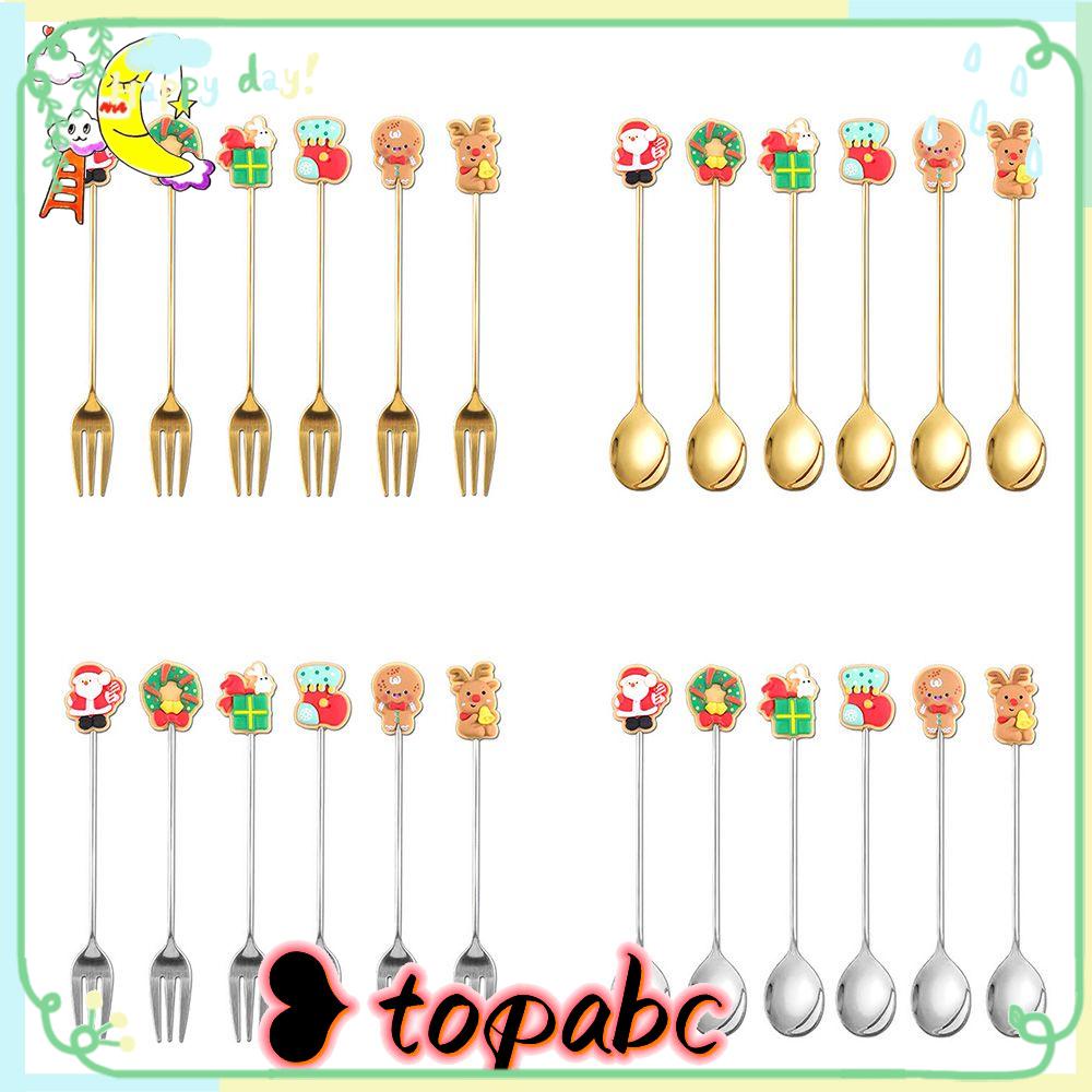 Top 6 Pcs Sendok Natal Tahun Baru Peralatan Makan Dapur Dessert Stainless Steel Spoon