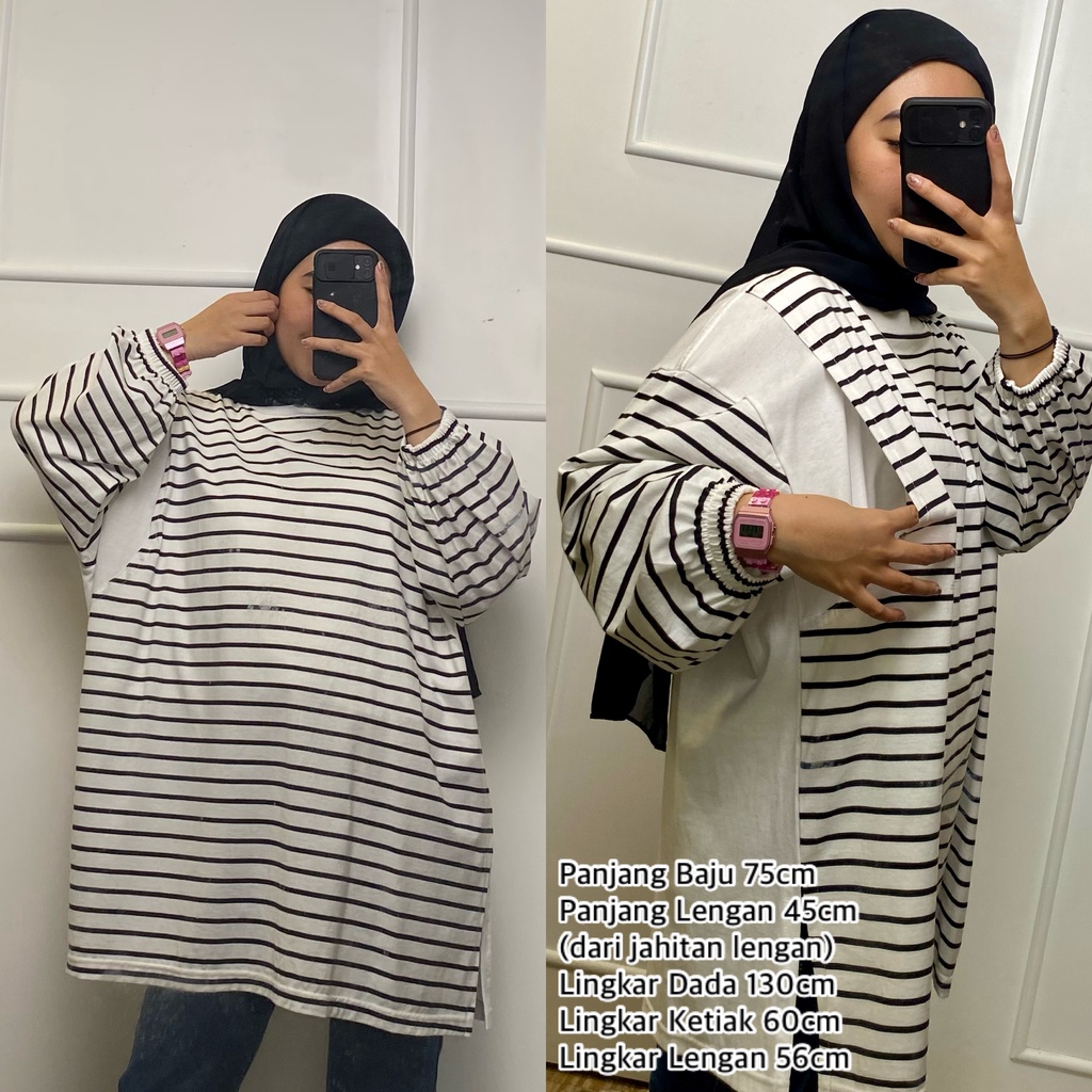 Kaos Oversize Wanita Lengan Panjang Alice Stripes Busui Femonritch